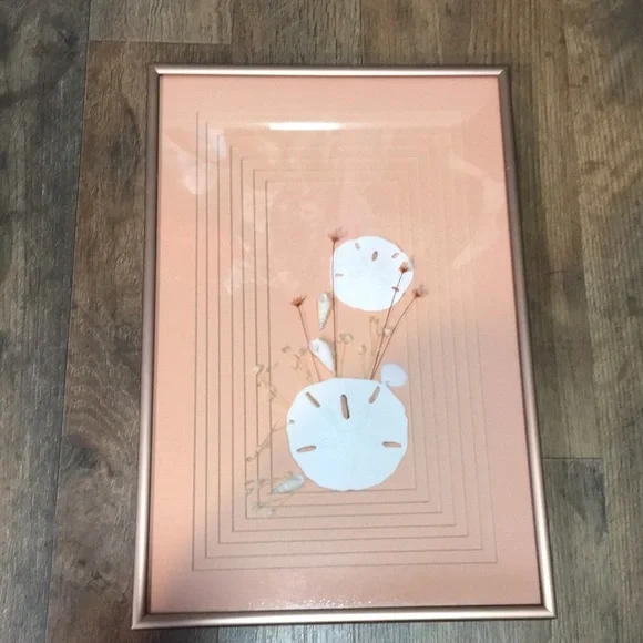 Vintage Framed Sand Dollars & Dried Flower Wall Art in a Pink Metal Frame - Picture 4 of 17